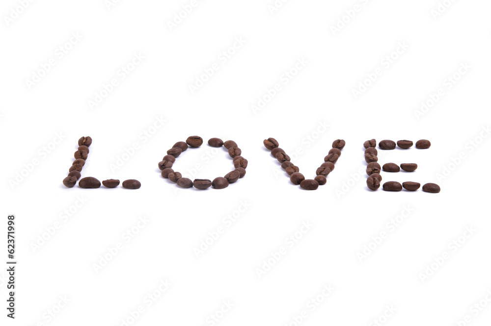 Word love by coffee beans Word love by coffee beans