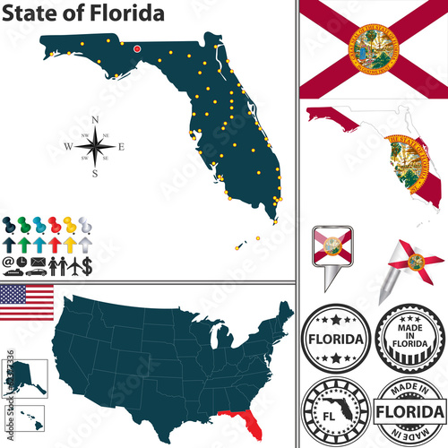Map of state Florida, USA