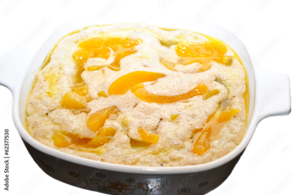 Peach Cobbler Ready to Be Baked in the Oven Peach Cobbler Ready to Be Baked in the Oven