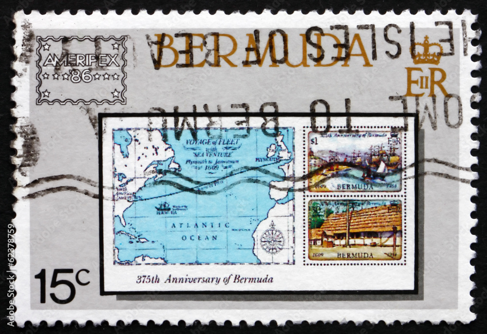 Postage stamp Bermuda 1986 Map of Atlantic Ocean
