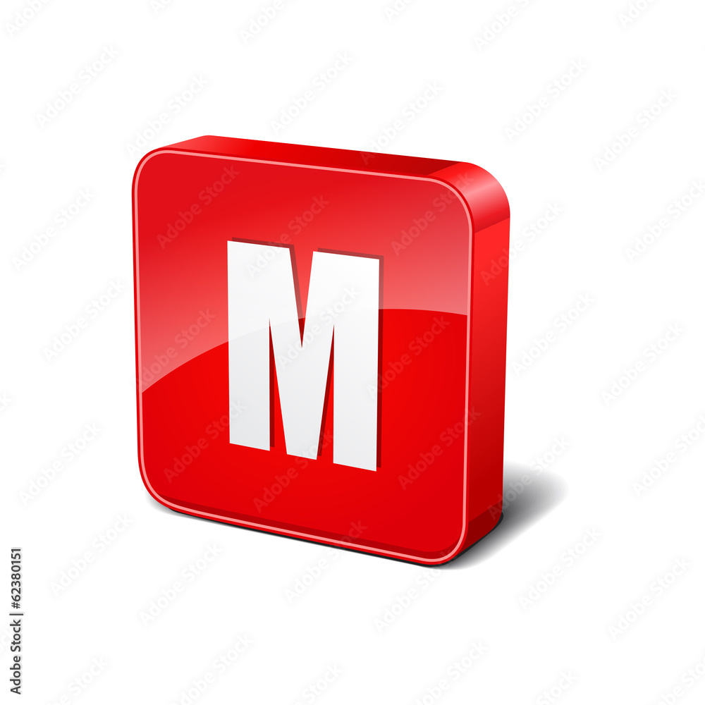 M Letter 3d Rounded Corner Red Vector Icon Button