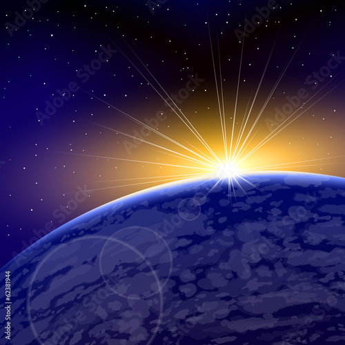 Sunrise over a planet in space on a background from stars; Eps10