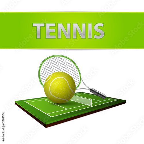 Tennis ball and green grass field emblem