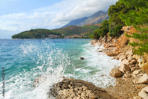 Wild blue sea and cloudy sky landscape