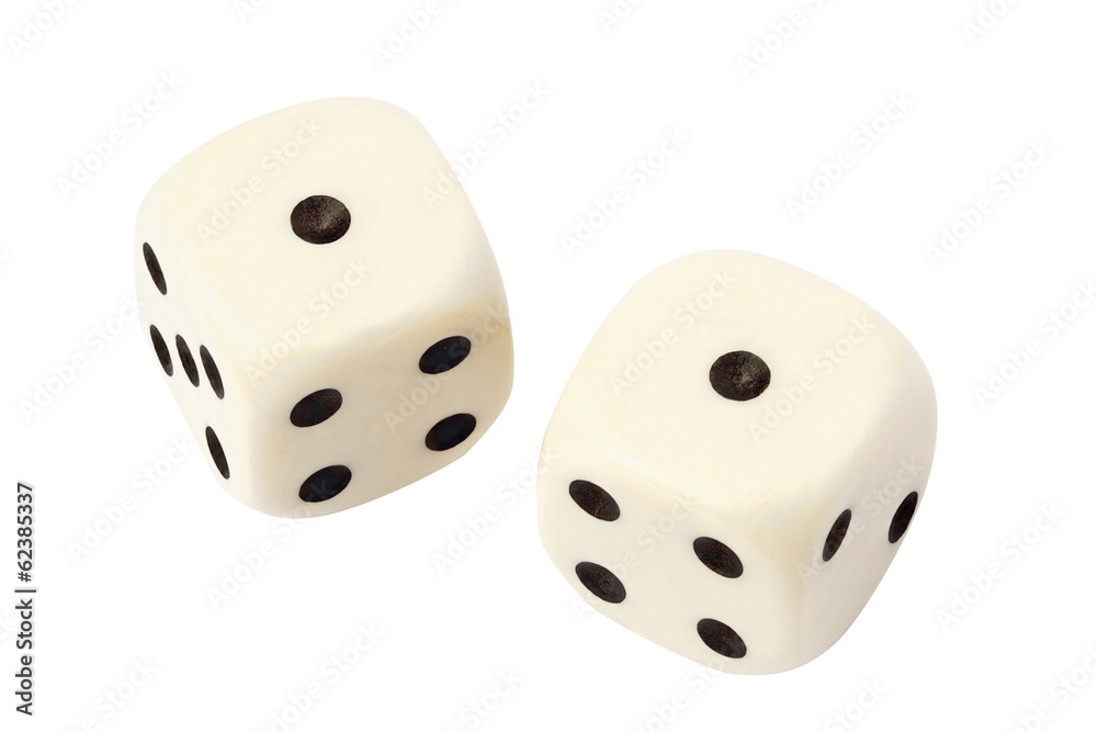 Two white dices isolated on white with clipping path Two white dices isolated on white with clipping path