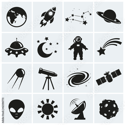 Space and astronomy icons. Vector set.