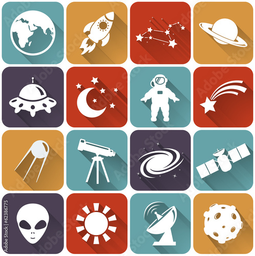 Space and astronomy flat icons. Vector set.