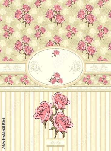 Retro floral frame with seamless pattern on olive background