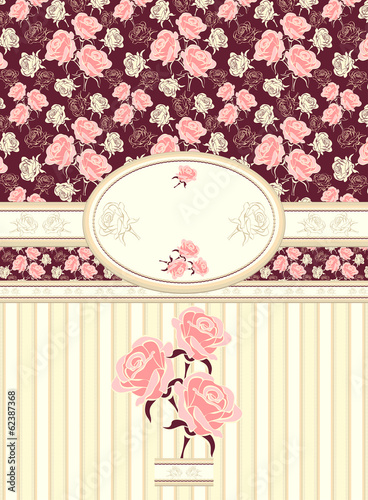 Retro floral frame with seamless pattern on dark background