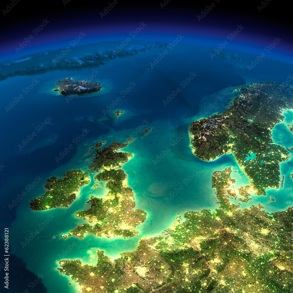 Fototapeta Noc Ziemia. Wielka Brytania i Morze Północne