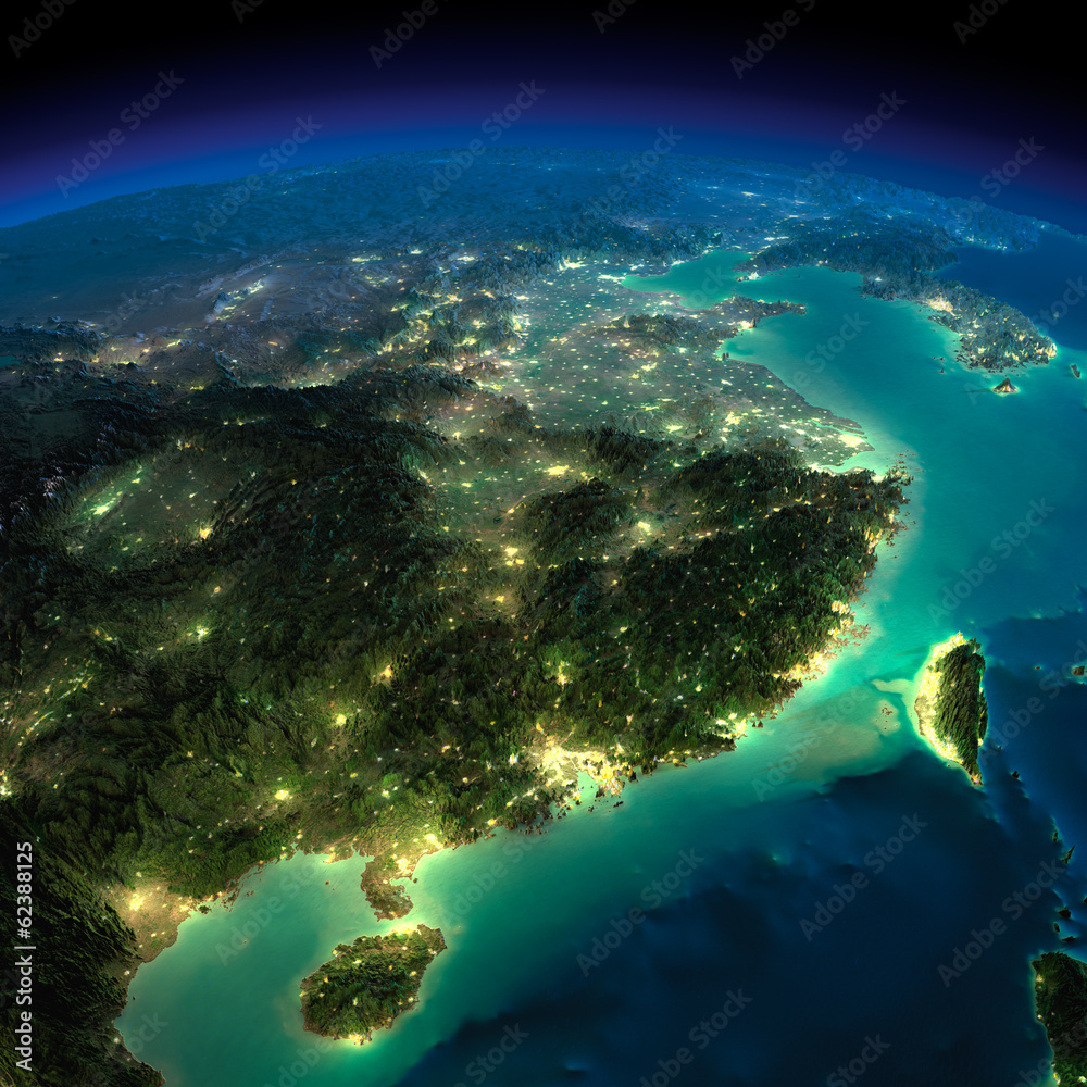 Fototapeta Noc Ziemia. Wschodnie Chiny i Tajwan