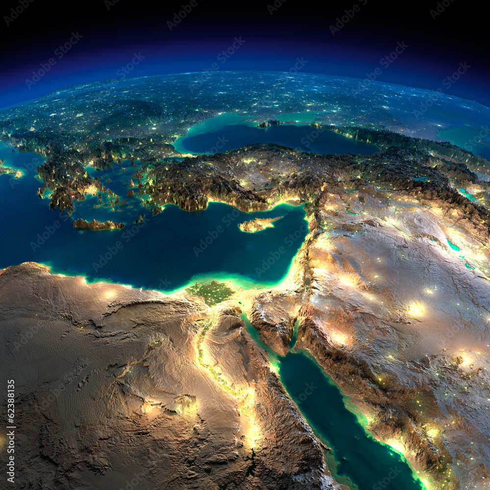 Night Earth. Africa and Middle East - obrazy, fototapety, plakaty 