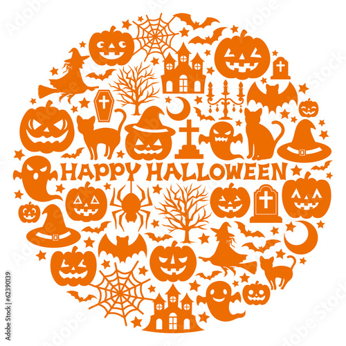 ハロウィンのイラストをつめこんだ円