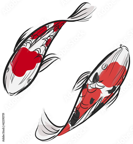 Artisic professional painting of Carp fish (Koi) with Japanese a