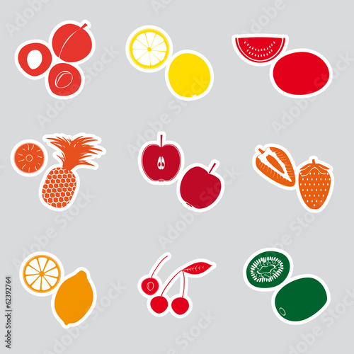 Fototapeta Naklejka Na Ścianę i Meble -  color fruits and half fruits stickers eps10