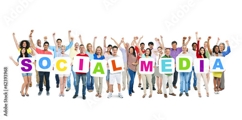 Group of Diverse People Holding Word Social Media