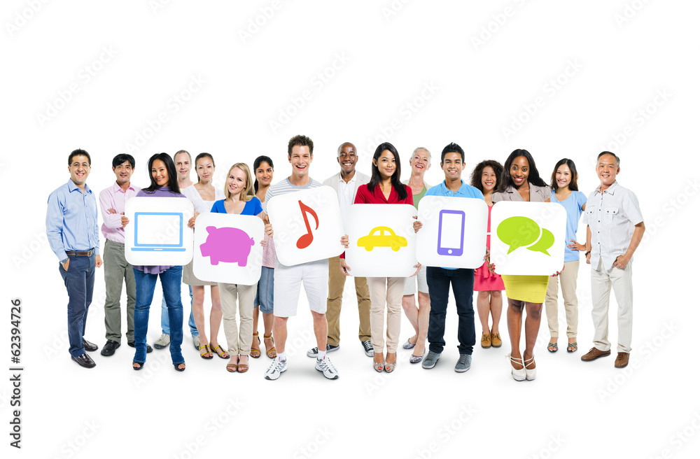Group of Diverse People Holding White Placards Group of Diverse People Holding White Placards