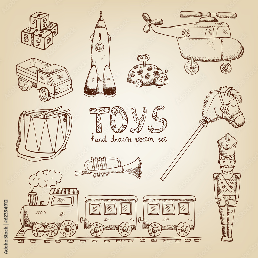 vintage hand drawn toys