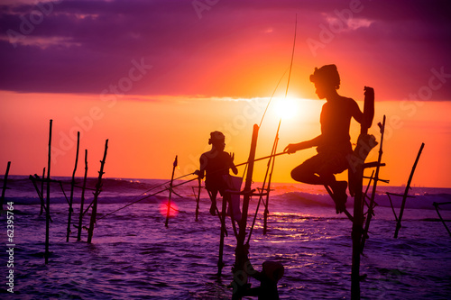 sri lankan traditional fisherman on stick photo