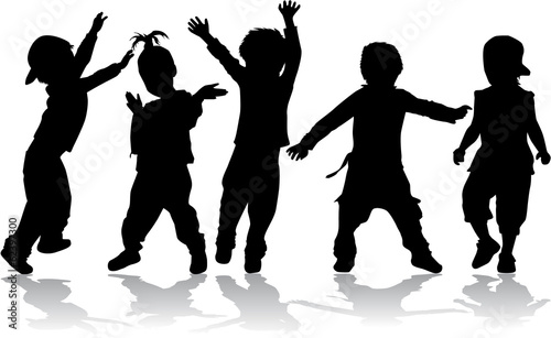 Dancing kids - black silhouettes.