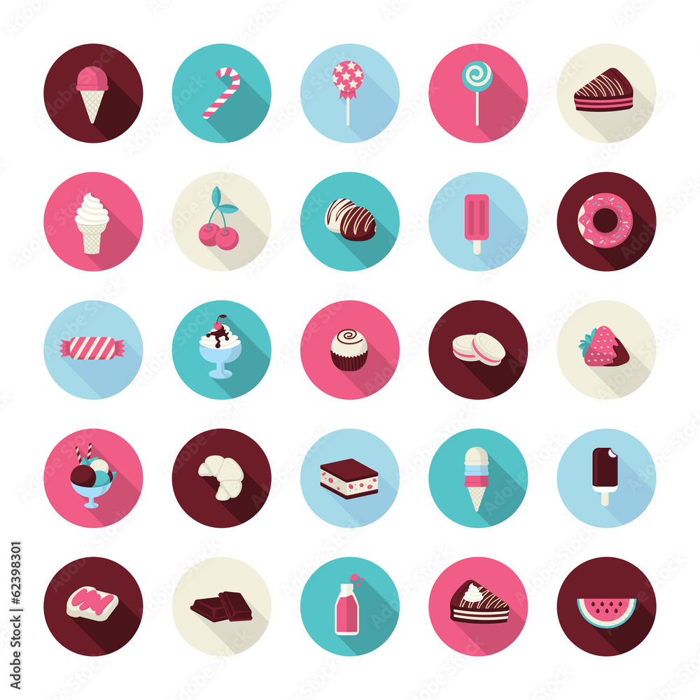 Set of flat design dessert icons Set of flat design dessert icons