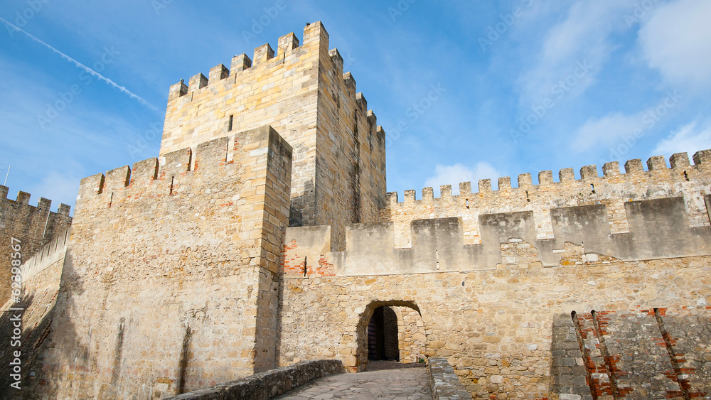 Castle Sao Jorge wall and entrance. Lisbon, Portugal.