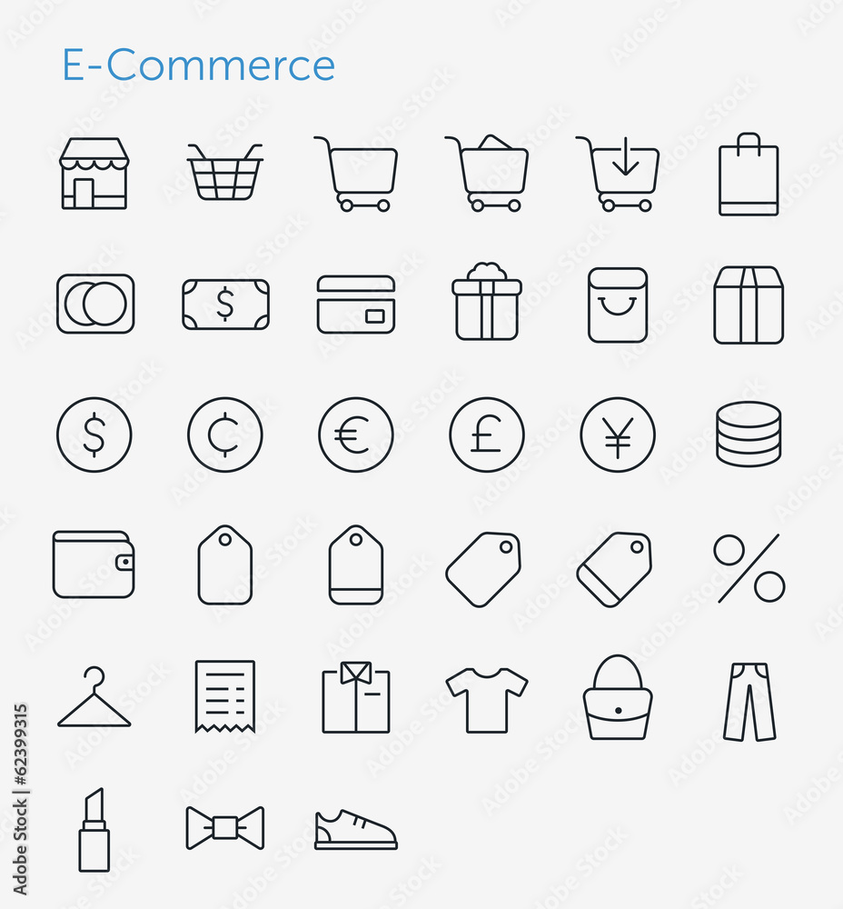 33 Thin Icons Set of E-Commerce. Simple line icons pack