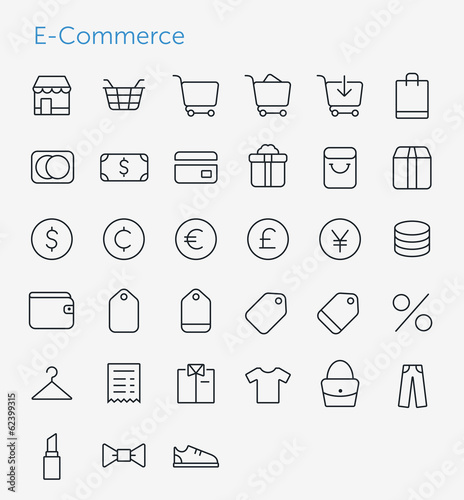 33 Thin Icons Set of E-Commerce. Simple line icons pack