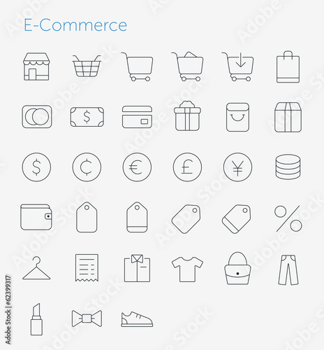 33 Thin Icons Set of E-Commerce. Simple line icons pack