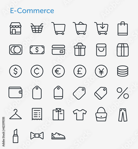33 Thin Icons Set of E-Commerce. Simple line icons pack