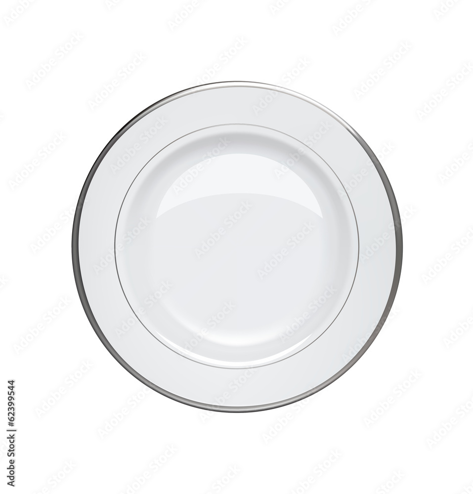 Plate with silver rims on white background. Vector illustration Plate with silver rims on white background. Vector illustration