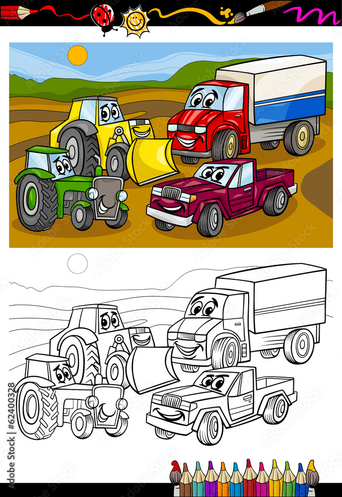 cartoon cars and trucks for coloring book Stock Vector | Adobe Stock