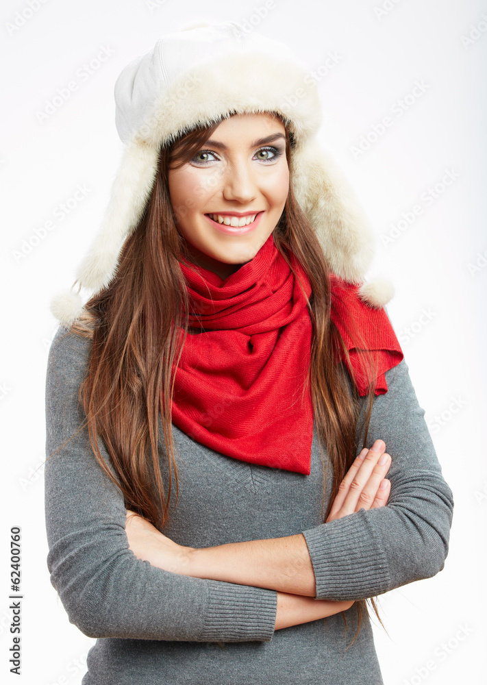 Winter casual style woman close up portrait Winter casual style woman close up portrait