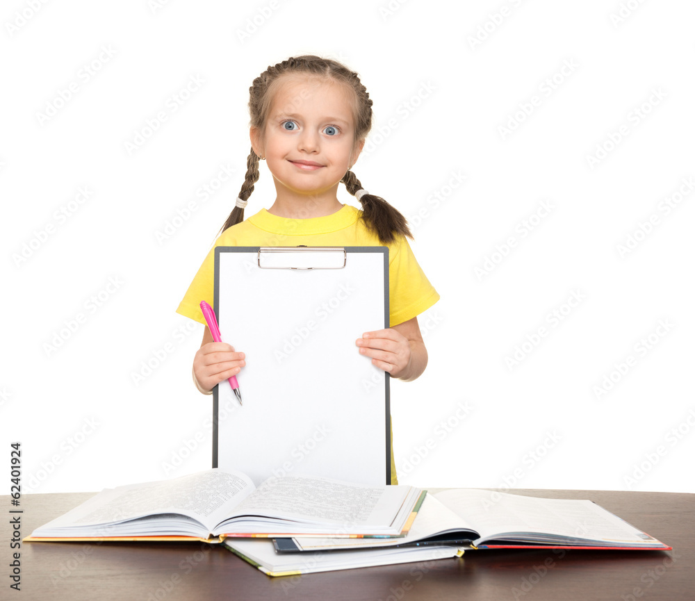 girl with clipboard and books girl with clipboard and books