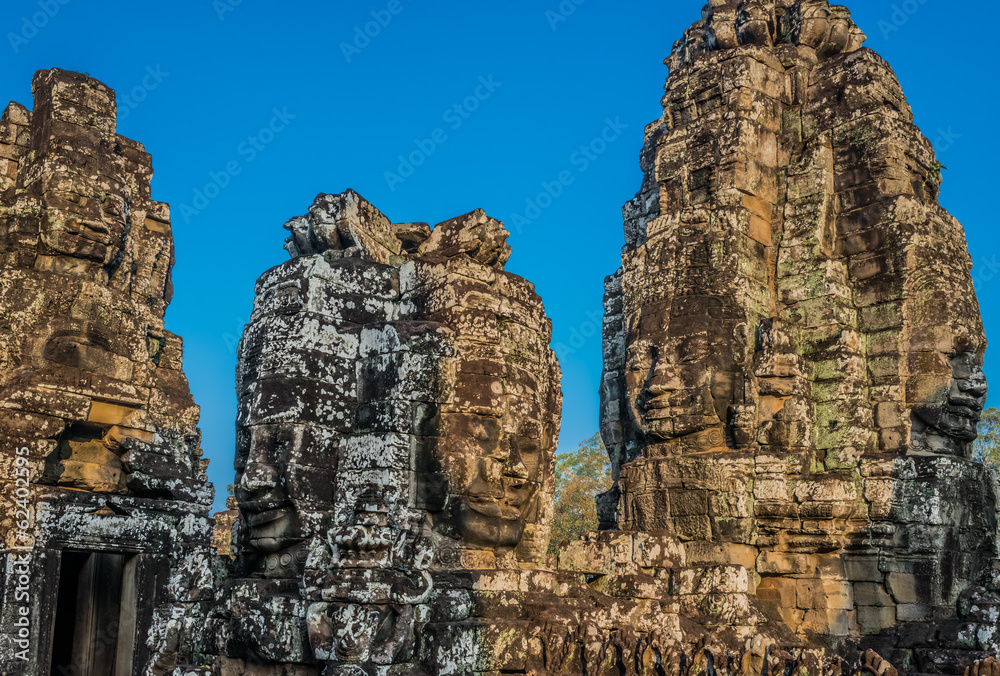 giant faces prasat bayon temple angkor thom cambodia