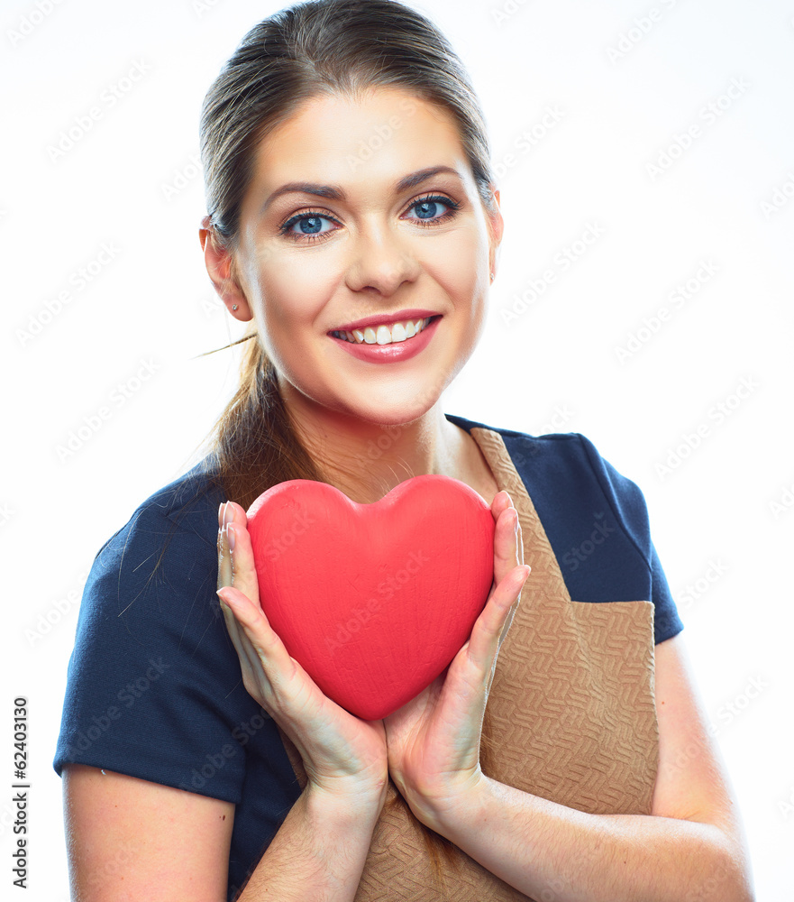 Business woman hold heart. Valentine day love symbol. Business woman hold heart. Valentine day love symbol.