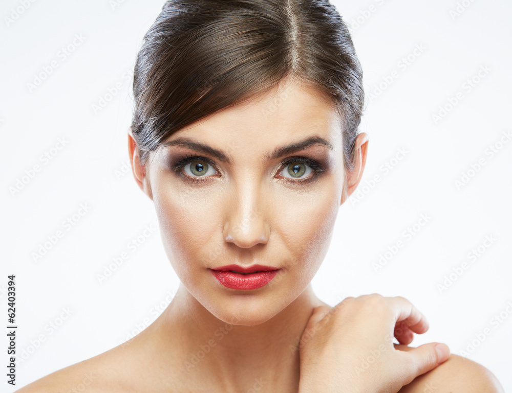 Close up portrait of beautiful young woman isolated on white ba Close up portrait of beautiful young woman isolated on white ba
