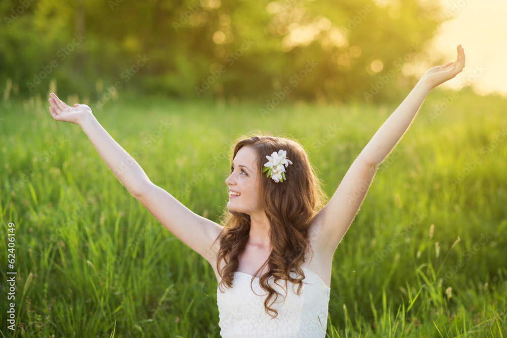 Beautiful spring girl with flowers on the meadow Beautiful spring girl with flowers on the meadow