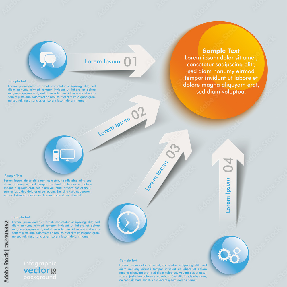 Naklejka premium Paper 8 Arrows Blue Orange Edge Buttons