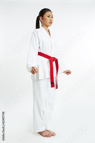 young taekwondo girl in salutation position