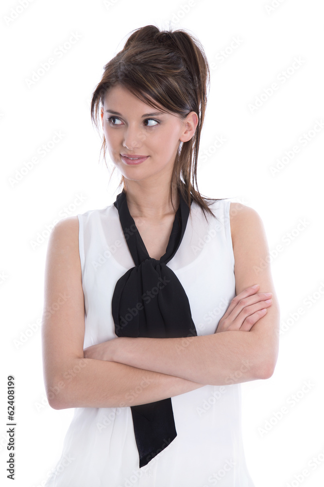 Hübsches Gesicht einer jungen isolierten Frau in Bluse Hübsches Gesicht einer jungen isolierten Frau in Bluse