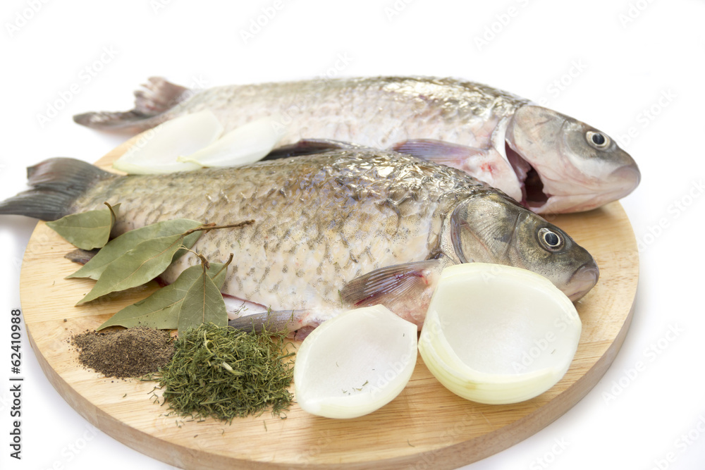 Raw fish crucian with spices