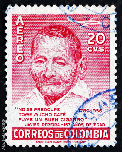 Postage stamp Colombia 1956 Javier Pereira, Zenu Indian photo