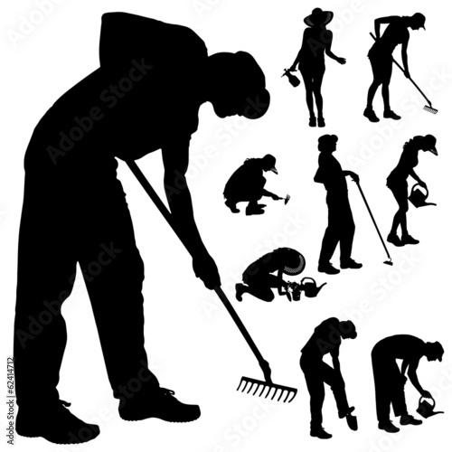 Vector silhouette of a gardener.
