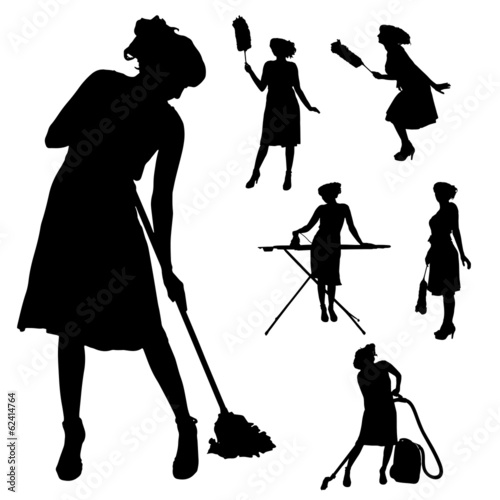 Vector silhouette of a cleaning lady.