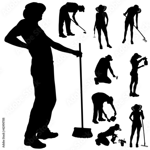 Vector silhouette of a gardener.