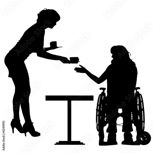 Vector silhouettes of people in a wheelchair.