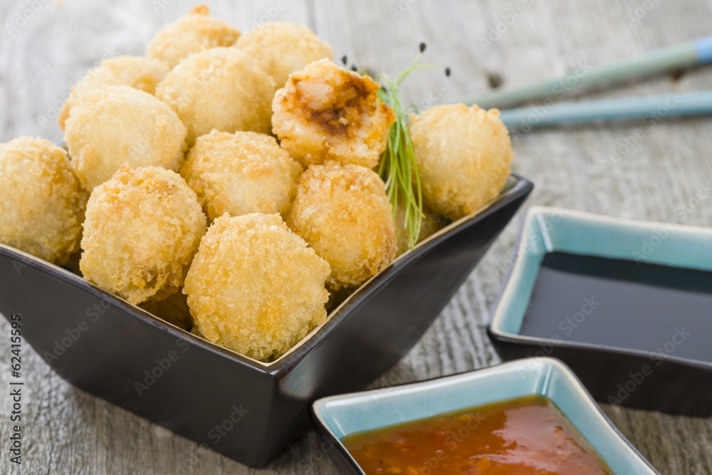 Katsu Balls Japanese breaded and fried rice balls with curry Stock