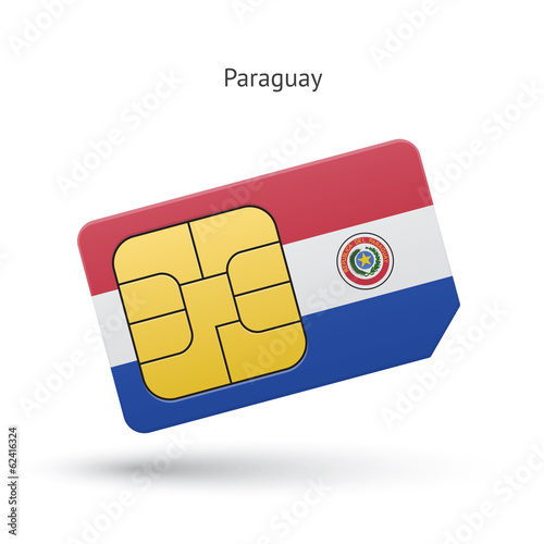 Paraguay mobile phone sim card with flag.