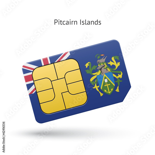 Pitcairn Islands mobile phone sim card with flag.